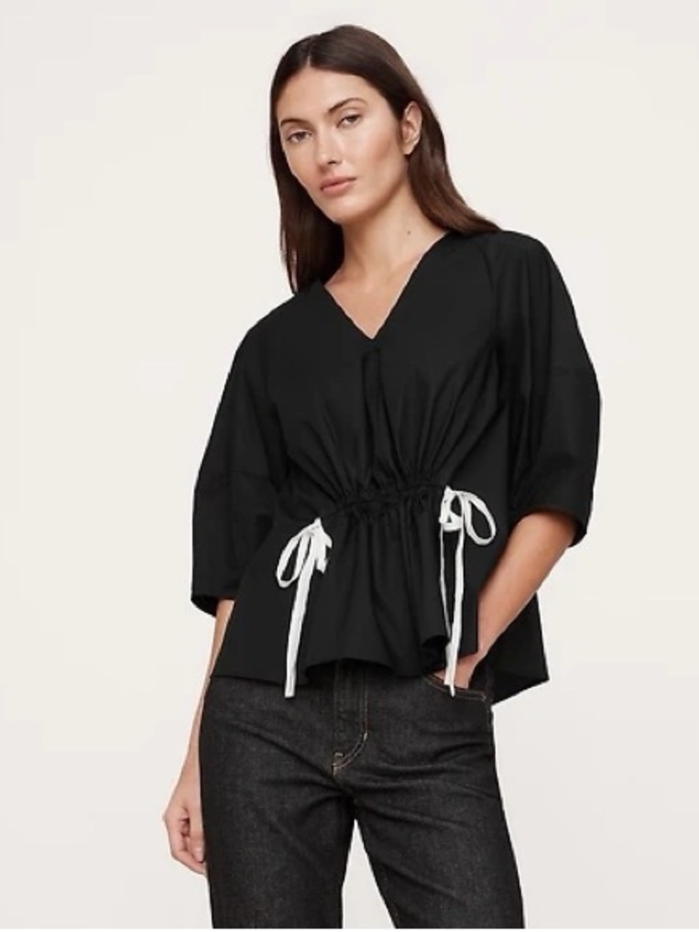 Banana Republic Black V-Neck Drawstring Peplum Top